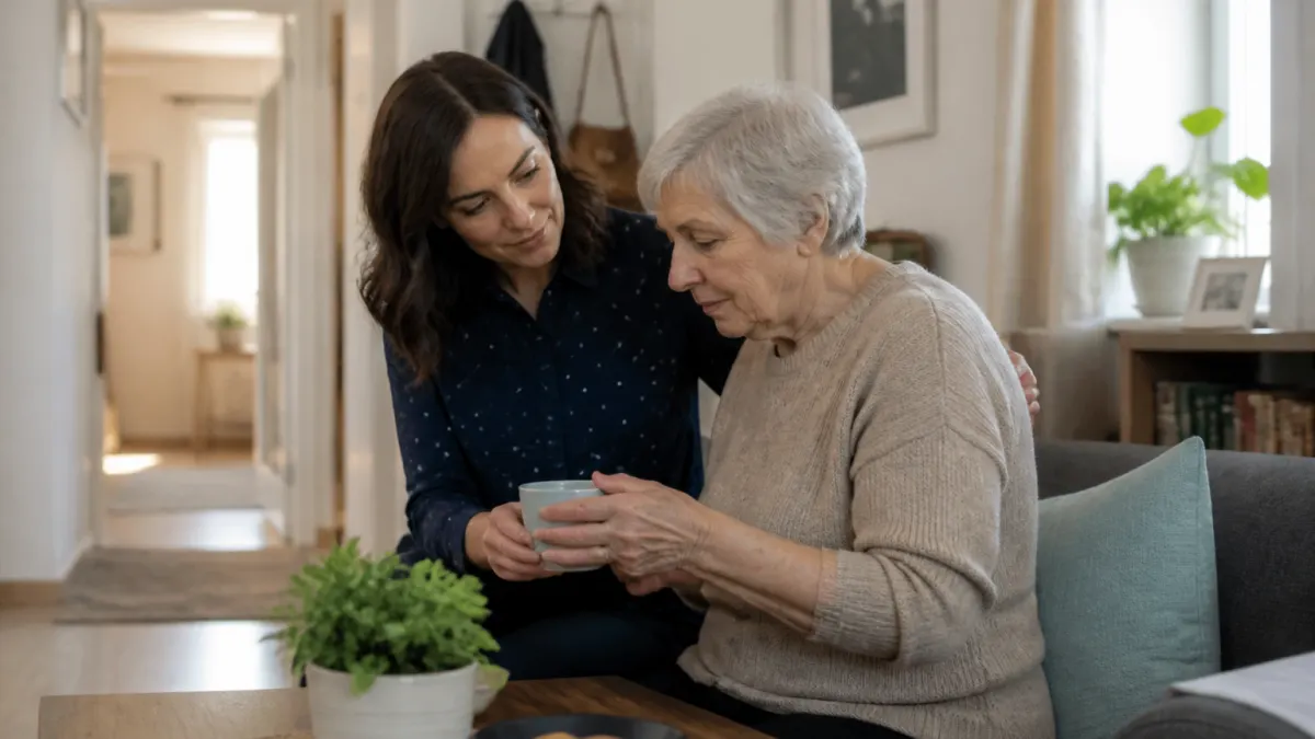 Caregiver e persona anziana con Alzheimer in casa