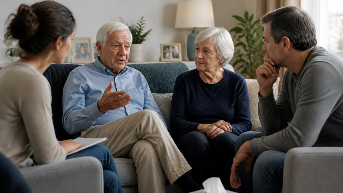 Famiglia che discute del fine vita in un ambiente domestico
