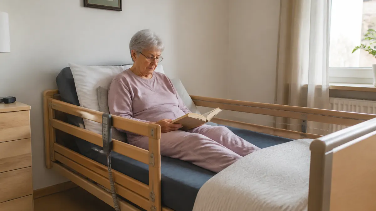 Letto ortopedico per anziani in uso in una camera da letto