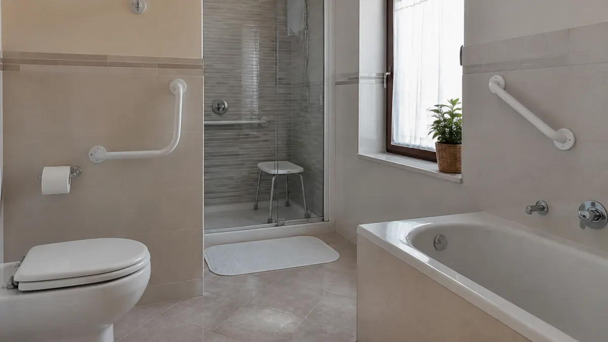 Maniglioni bagno anziani installati in un bagno domestico italiano.
