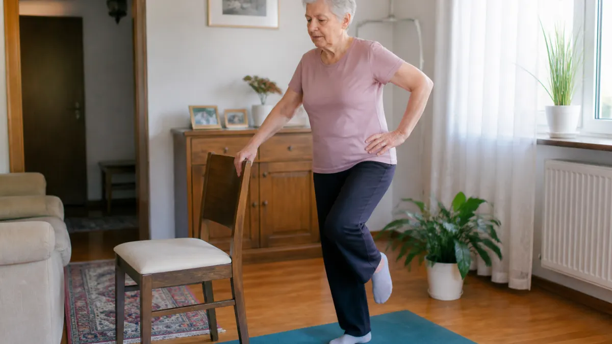 Esercizi di equilibrio per anziani in casa sicura