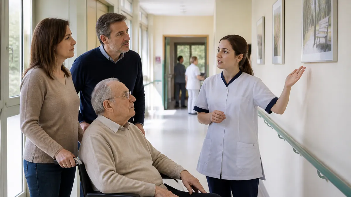 Visita a una Residenza Sanitaria Assistenziale da parte di una famiglia.