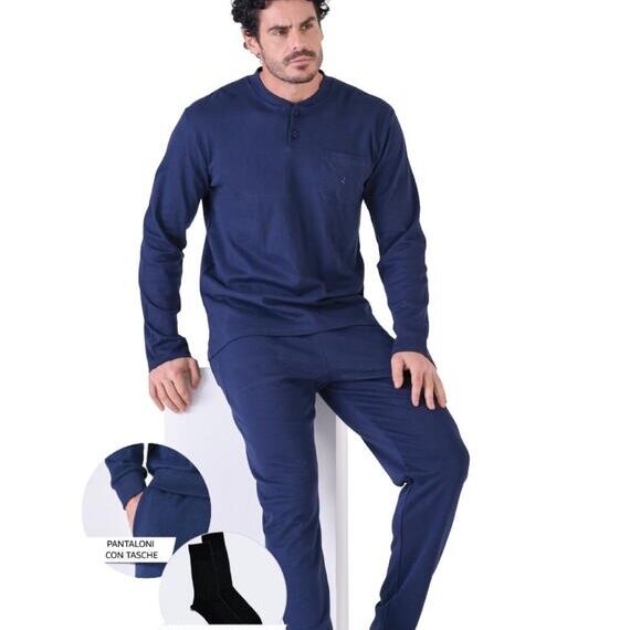 Pigiama uomo Navigare calibrato in caldo jersey di cotone