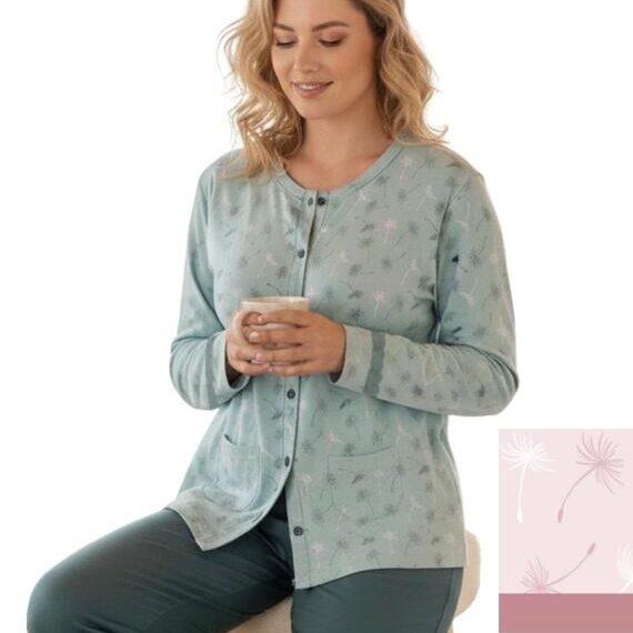 Pigiama donna aperto in caldo jersey di cotone